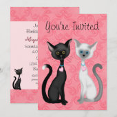 Schattigee Kity Cats Roze, Zwart, Witte Verjaardag Kaart (Voorkant / Achterkant)