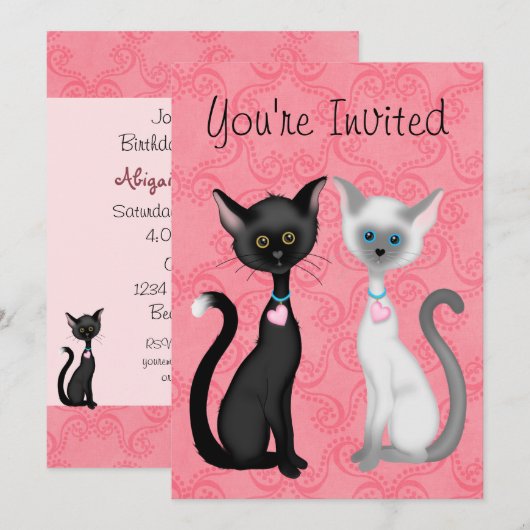 Schattigee Kity Cats Roze, Zwart, Witte Verjaardag Kaart (Voorkant / Achterkant)