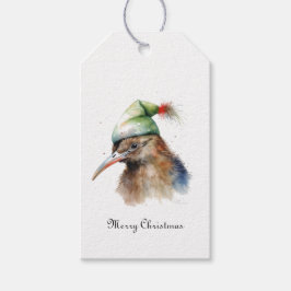 Schattigee Kiwi Bird in Christmas Elf Pet, op maat Cadeaulabel