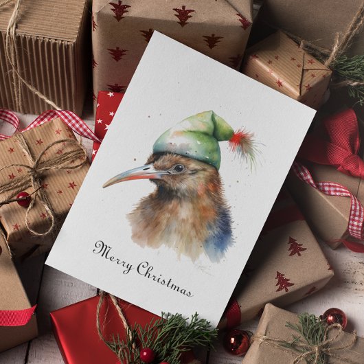 Schattigee Kiwi Bird in Christmas Elf Pet, op maat Feestdagenkaart