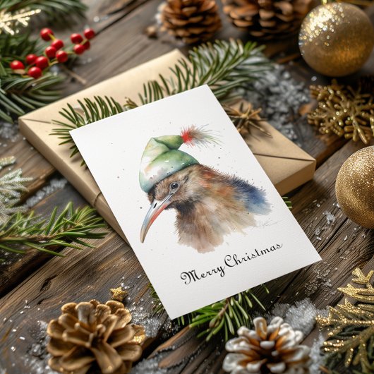 Schattigee Kiwi Bird in Christmas Elf Pet, op maat Folie Feestdagenkaart