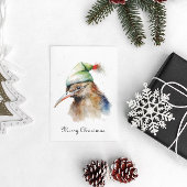 Schattigee Kiwi Bird in Christmas Elf Pet, op maat Folie Feestdagenkaart