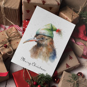 Schattigee Kiwi Bird in Christmas Elf Pet, op maat Folie Feestdagenkaart