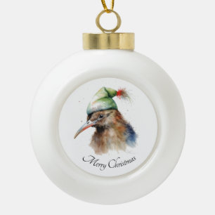 Schattigee Kiwi Bird in Christmas Elf Pet, op maat Keramische Bal Ornament