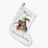 Schattigee Kiwi Bird in Christmas Elf Pet, op maat Kleine Kerstsok (Voorkant (Hangend))