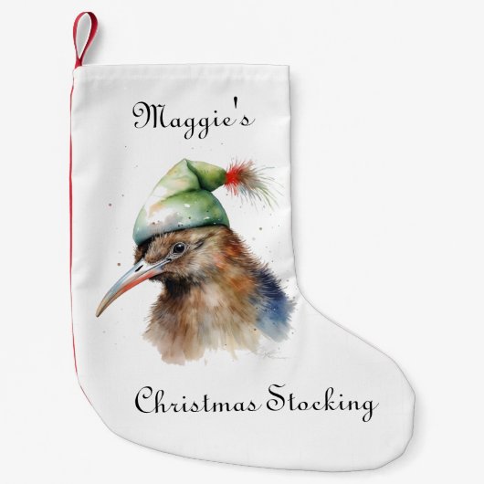 Schattigee Kiwi Bird in Christmas Elf Pet, op maat Kleine Kerstsok (Voorkant)