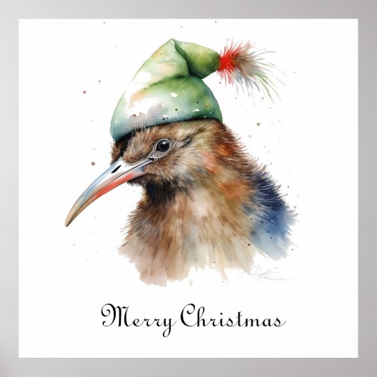 Schattigee Kiwi Bird in Christmas Elf Pet, op maat Poster (Voorkant)