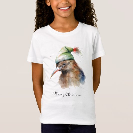 Schattigee Kiwi Bird in Christmas Elf Pet, op maat T-shirt (Voorkant)