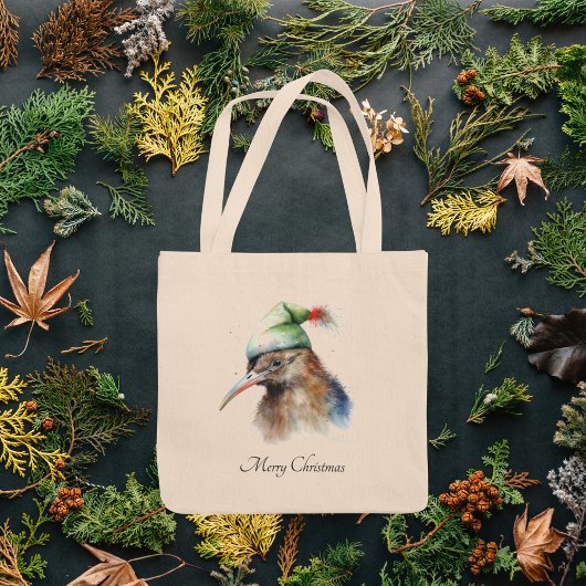 Schattigee Kiwi Bird in Christmas Elf Pet, op maat Tote Bag