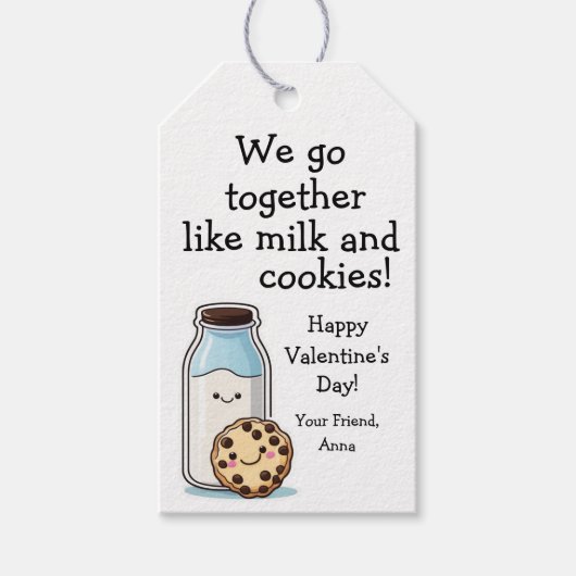 Schattigee Klasse Valentijn "Melk en Koekjes" Labe Cadeaulabel (Voorkant)