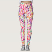 Schattigee klassieke kleurrijke bloemmotief leggin leggings (Voorkant)