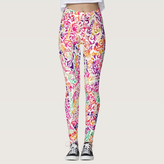 Schattigee klassieke kleurrijke bloemmotief leggin leggings (Voorkant)