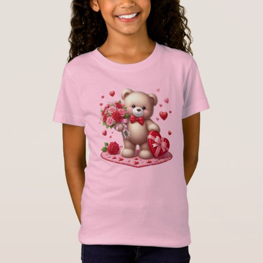Schattigee, klassieke Valentijnsdag teddybeer T-shirt (Voorkant)