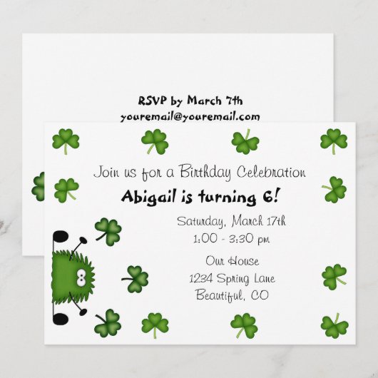 Schattigee Klavers Ierse St Patrick's Day Verjaard Kaart (Voorkant / Achterkant)