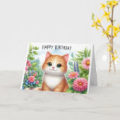 Schattigee kleindochter Kat en Bloemen Wenskaart Kaart (Gele Bloem)