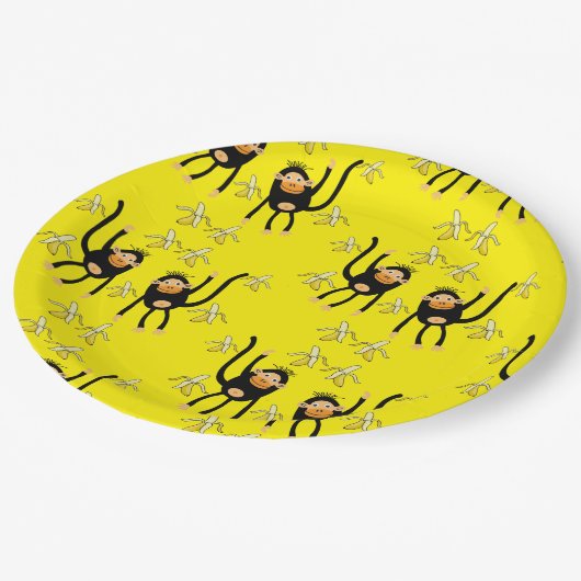 Schattigee kleine aap en bananen papieren bordje (Gekanteld)
