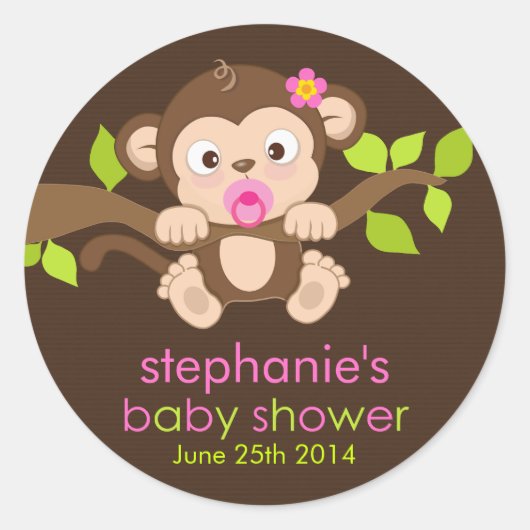 Schattigee kleine aap meisje Baby shower Sticker (Voorkant)