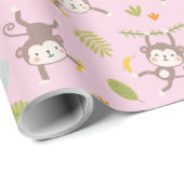 Schattigee kleine aapjes met bananen & bladeren ro cadeaupapier (Rol Hoek)