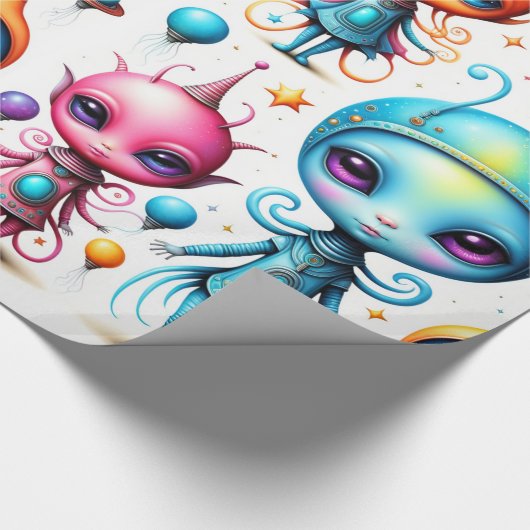 Schattigee kleine aliens cadeaupapier (Hoek)