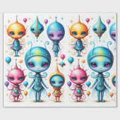 Schattigee kleine aliens cadeaupapier (Vlak)