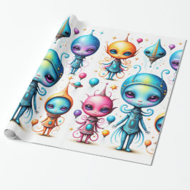Schattigee kleine aliens cadeaupapier