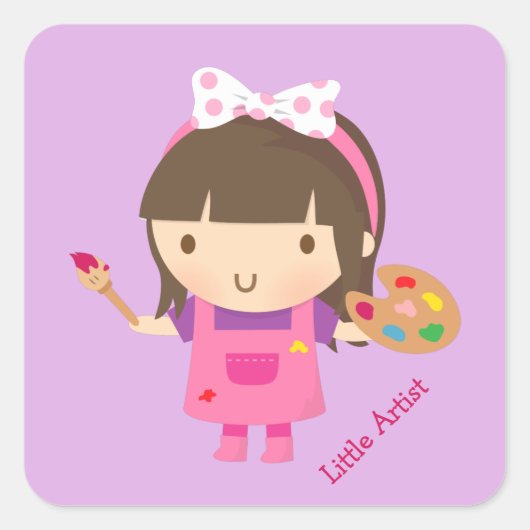 Schattigee kleine artiest schilder meisje op het w vierkante sticker (Voorkant)