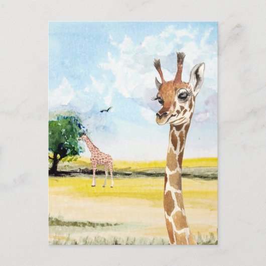 Schattigee Kleine Baby Giraffe Afrika Waterverf Briefkaart (Voorkant)