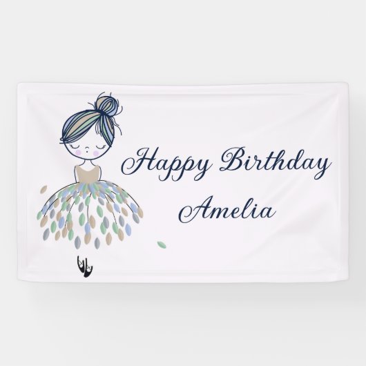 Schattigee kleine ballerina prinses verjaardag mei spandoek (Horizontaal)