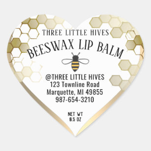 Schattigee kleine bij HONEYCOMB Lip Balm Gold Bord Hart Sticker