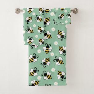 Schattigee kleine bijen en madeliefjes bloemenpatr bad handdoek