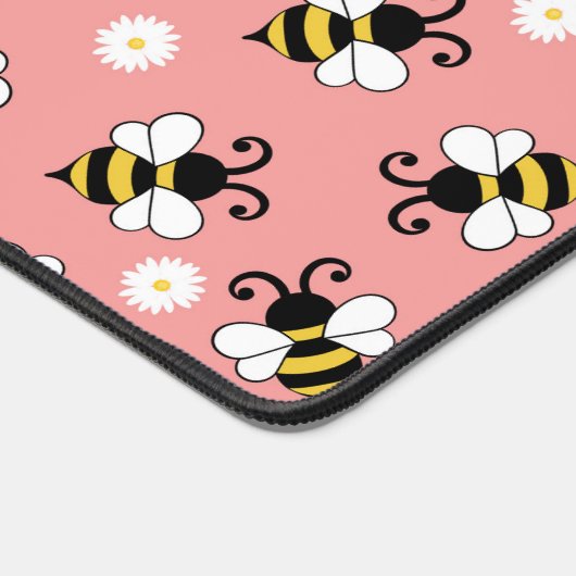 Schattigee kleine bijen en madeliefjes bloemenpatr bureaumat (Hoek)
