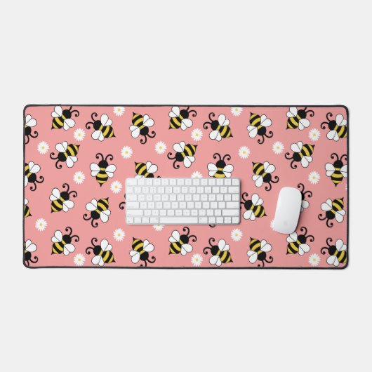 Schattigee kleine bijen en madeliefjes bloemenpatr bureaumat (Keyboard & Muis)