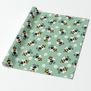 Schattigee kleine bijen en madeliefjes bloemenpatr cadeaupapier