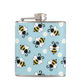 Schattigee kleine bijen en madeliefjes bloemenpatr heupfles (Voorkant)