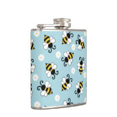 Schattigee kleine bijen en madeliefjes bloemenpatr heupfles (Rechts)