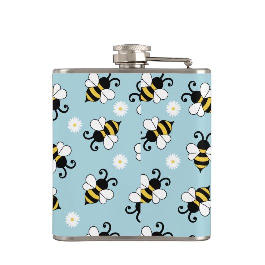 Schattigee kleine bijen en madeliefjes bloemenpatr heupfles (Achterkant)
