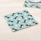 Schattigee kleine bijen en madeliefjes bloemenpatr kartonnen onderzetters (Schuin)