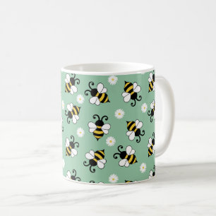 Schattigee kleine bijen en madeliefjes bloemenpatr koffiemok