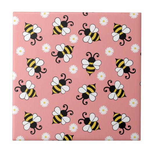 Schattigee kleine bijen en madeliefjes bloemenpatr tegeltje (Voorkant)