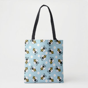 Schattigee kleine bijen en madeliefjes bloemenpatr tote bag