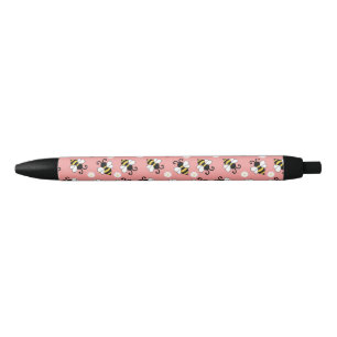 Schattigee kleine bijen en madeliefjes bloemenpatr zwarte inkt pen