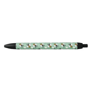 Schattigee kleine bijen en madeliefjes bloemenpatr zwarte inkt pen