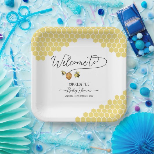 Schattigee Kleine Bijen Honingraat Baby shower Papieren Bordje (Feest)
