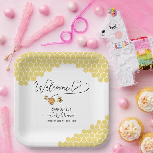 Schattigee Kleine Bijen Honingraat Baby shower Papieren Bordje (Feest)