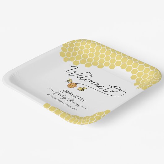 Schattigee Kleine Bijen Honingraat Baby shower Papieren Bordje (Gebogen)