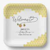 Schattigee Kleine Bijen Honingraat Baby shower Papieren Bordje (Voorkant)