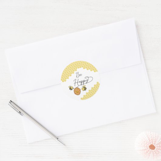 Schattigee kleine bijen honingraat ronde sticker (Envelop)