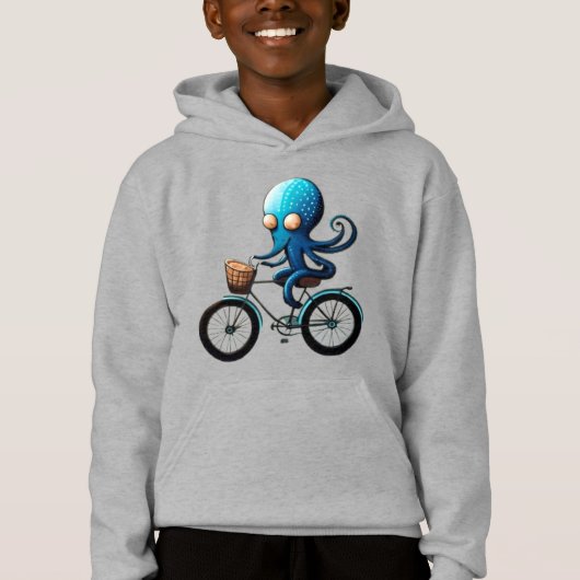 Schattigee kleine blauwe octopus op een fiets (Voorkant)