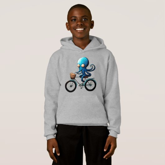 Schattigee kleine blauwe octopus op een fiets (Voorkant volledig)