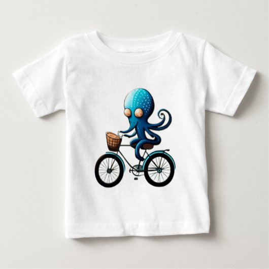 Schattigee kleine blauwe octopus op een fiets (Voorkant)